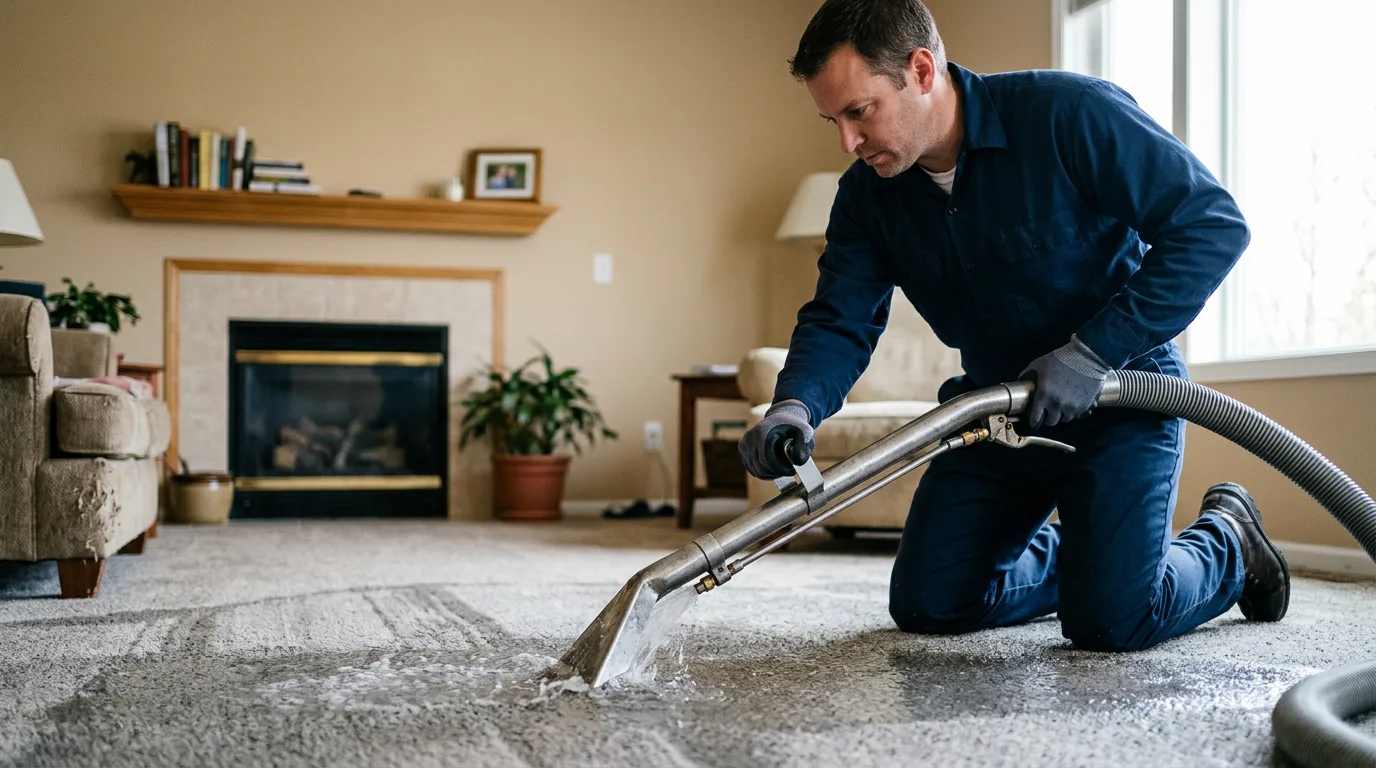 Water damage restoration technician working near Fontanet, IN